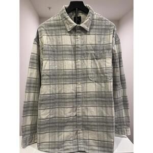 H&M Mens Large Off-White/Gray Plaid Corduroy Button-Up Shirt NWT